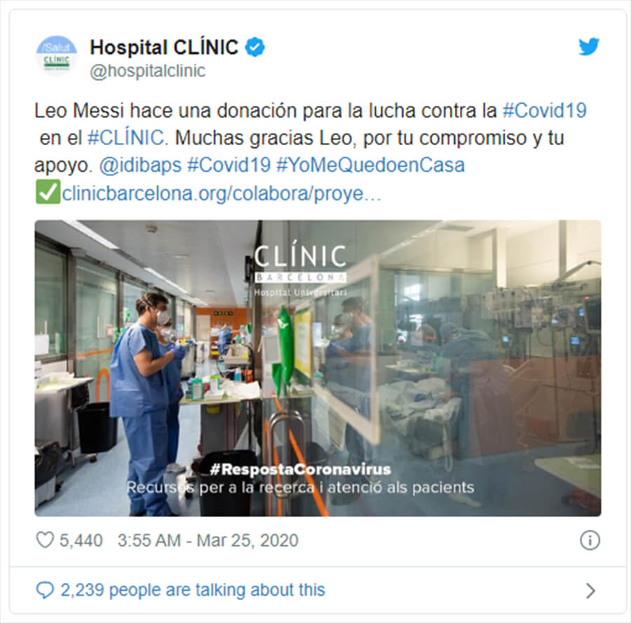 , ลีโอเนล เมสซี บริจาค 34 ล้าน ให้โรงพยาบาลสเปนและอาเจนติน่า สู้โควิด